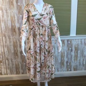 Top shop Faux Wrap Sheer Midi Dress w/ Layer